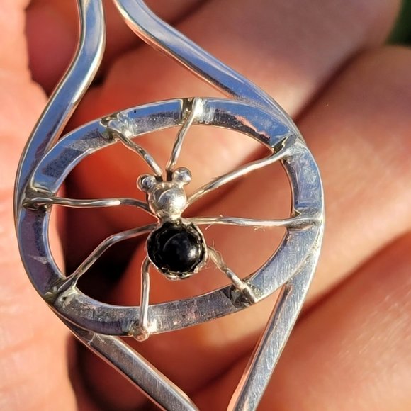 Native American signed Dean 925 sterling silver handmade spider onyx web bracele - Picture 5 of 16